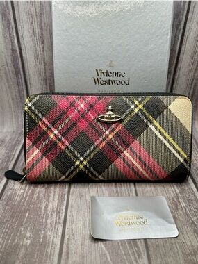 NIB VIVIENNE WESTWOOD Derby Round Zipper Long Wallet New Exhibition Tartan Plaid